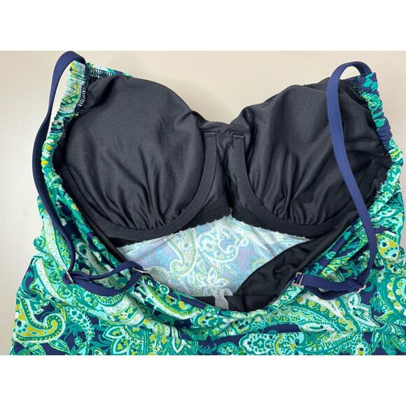 Lands' End Womens Tankini Swimsuit Top 12 Green Black Paisley Underwired Classic - Picture 13 of 15